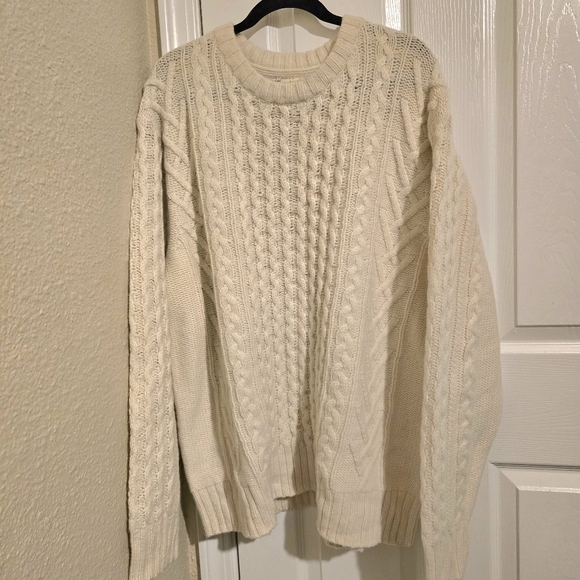 AE77 American Eagle Men's Fisherman Crewneck Cashmere Sweater Cream‎ NWT Size XL - Picture 2 of 13